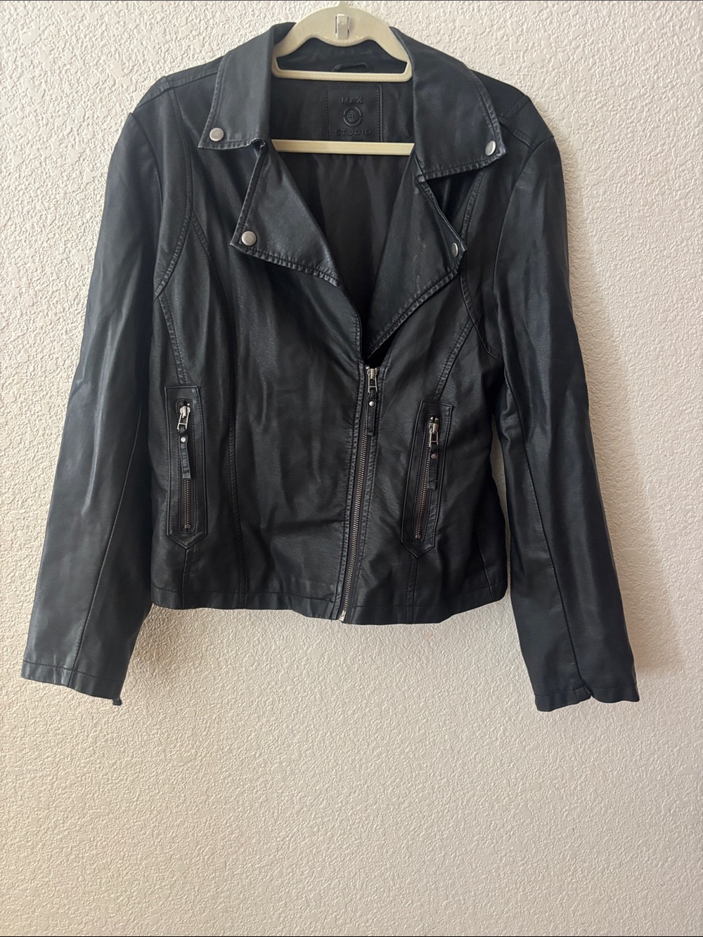 Max Studio Black Faux Leather Moto Jacket